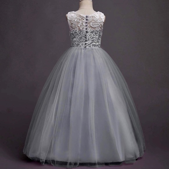 💞💜💞New! Gray White Lace Long Tulle Ball Gown - Picture 2 of 2